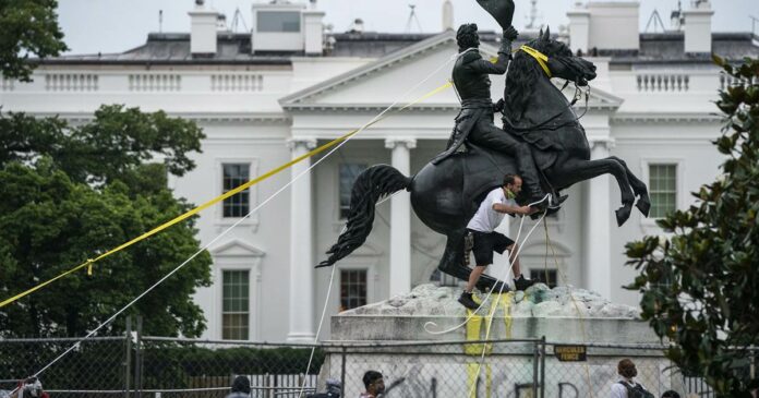 Protesters in D.C.’s Lafayette Square try to topple Andrew Jackson statue
