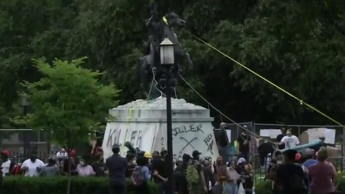 Trump issues warning amid vandalism, effort to topple Andrew Jackson statue in Lafayette Square Park