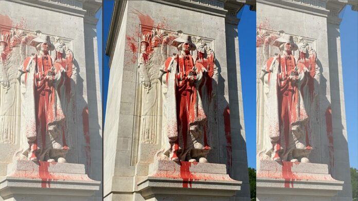 Trump says government is ‘tracking down the two anarchists’ who threw paint on Washington statue