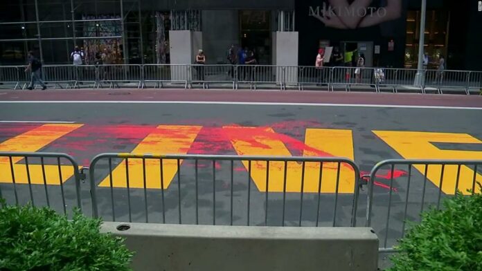 Black Lives Matter street mural vandalized outside Trump Tower