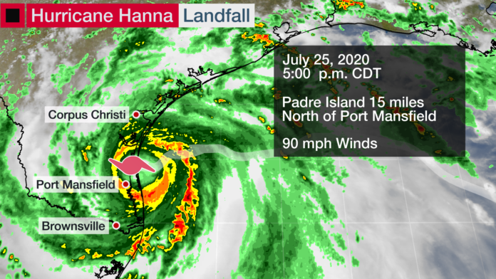 Hurricane Hanna Makes Landfall on Padre Island, Texas; Flooding Rainfall Expected Into Sunday