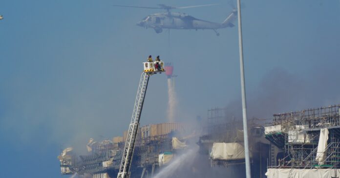 Inferno on San Diego Navy ship rages into second day