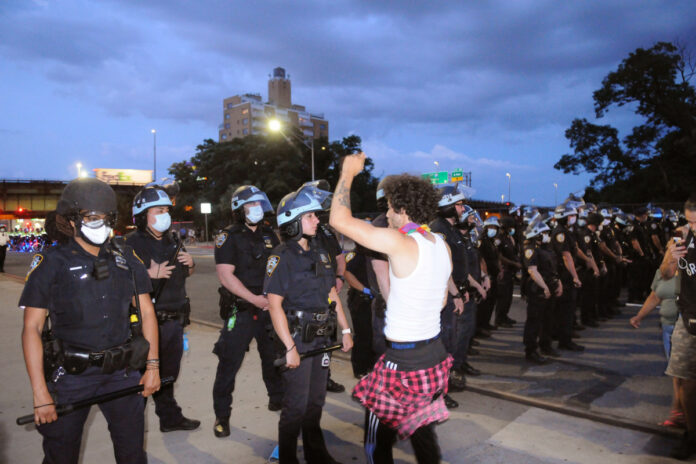 Pro-cop demonstrators clash with Black Lives Matter protesters in Bay Ridge