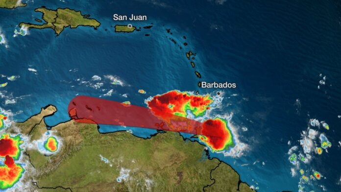 Tropical Storm Gonzalo Sweeping Through Southern Windward Islands Bringing Gusty Winds and Heavy Rain