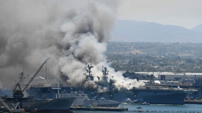 USS Bonhomme Richard continues to burn Tuesday more than 48 hours after the fire broke out