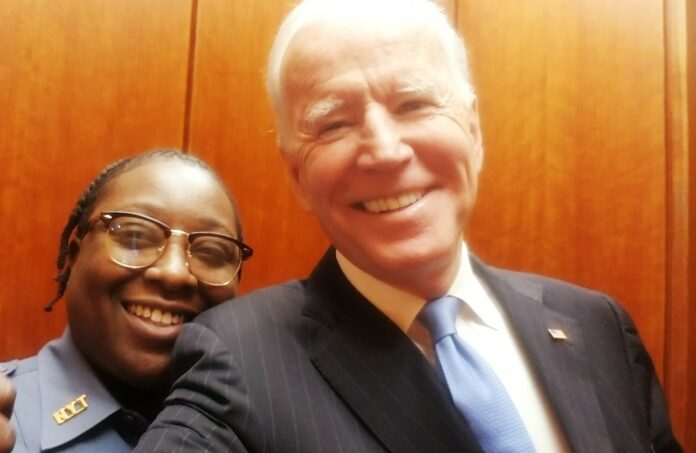 The security guard blurted ‘I love you’ to Joe Biden in an elevator. One viral video later, she nominated him for president.