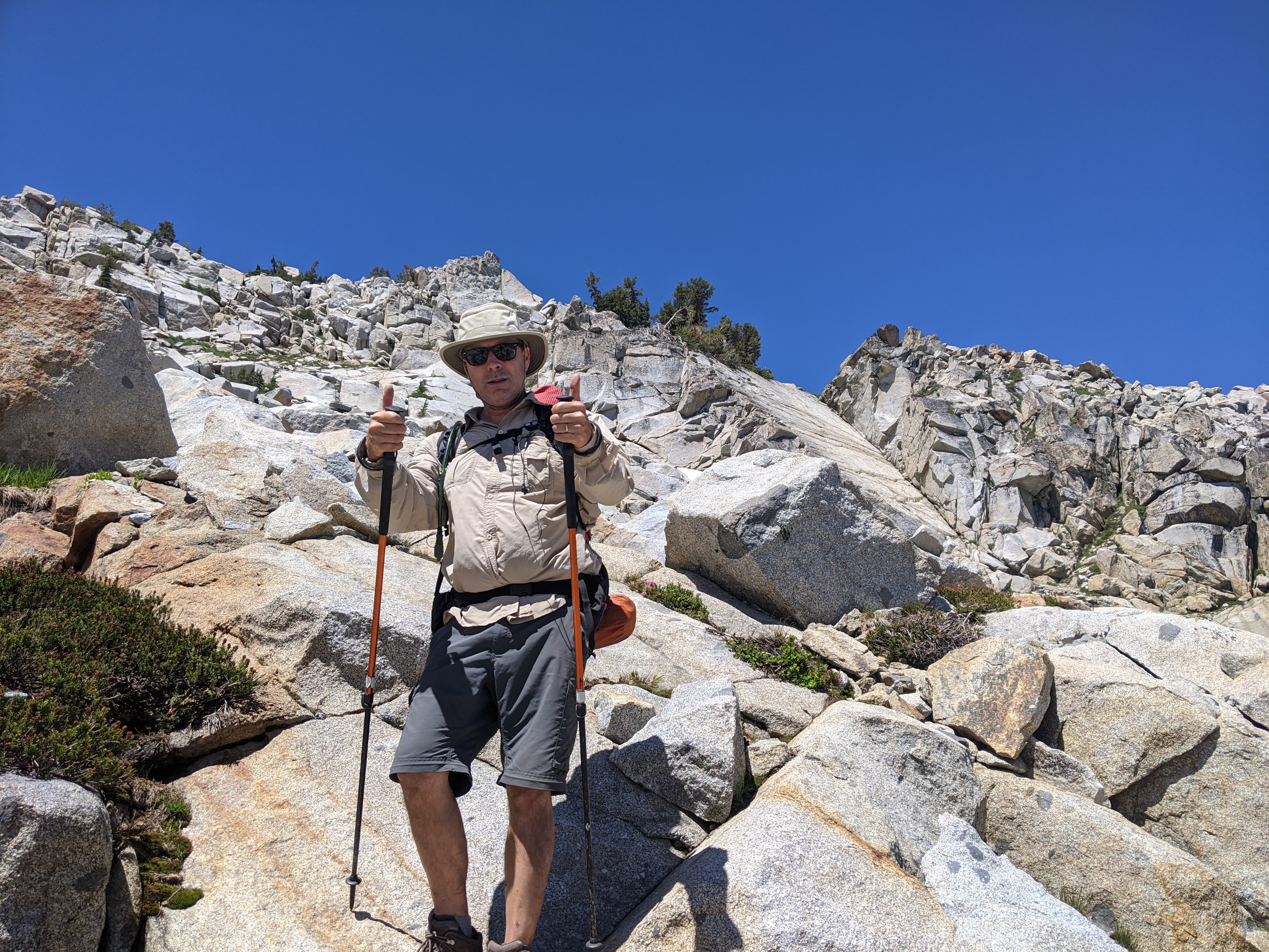 My dad descending towards Highland Lake