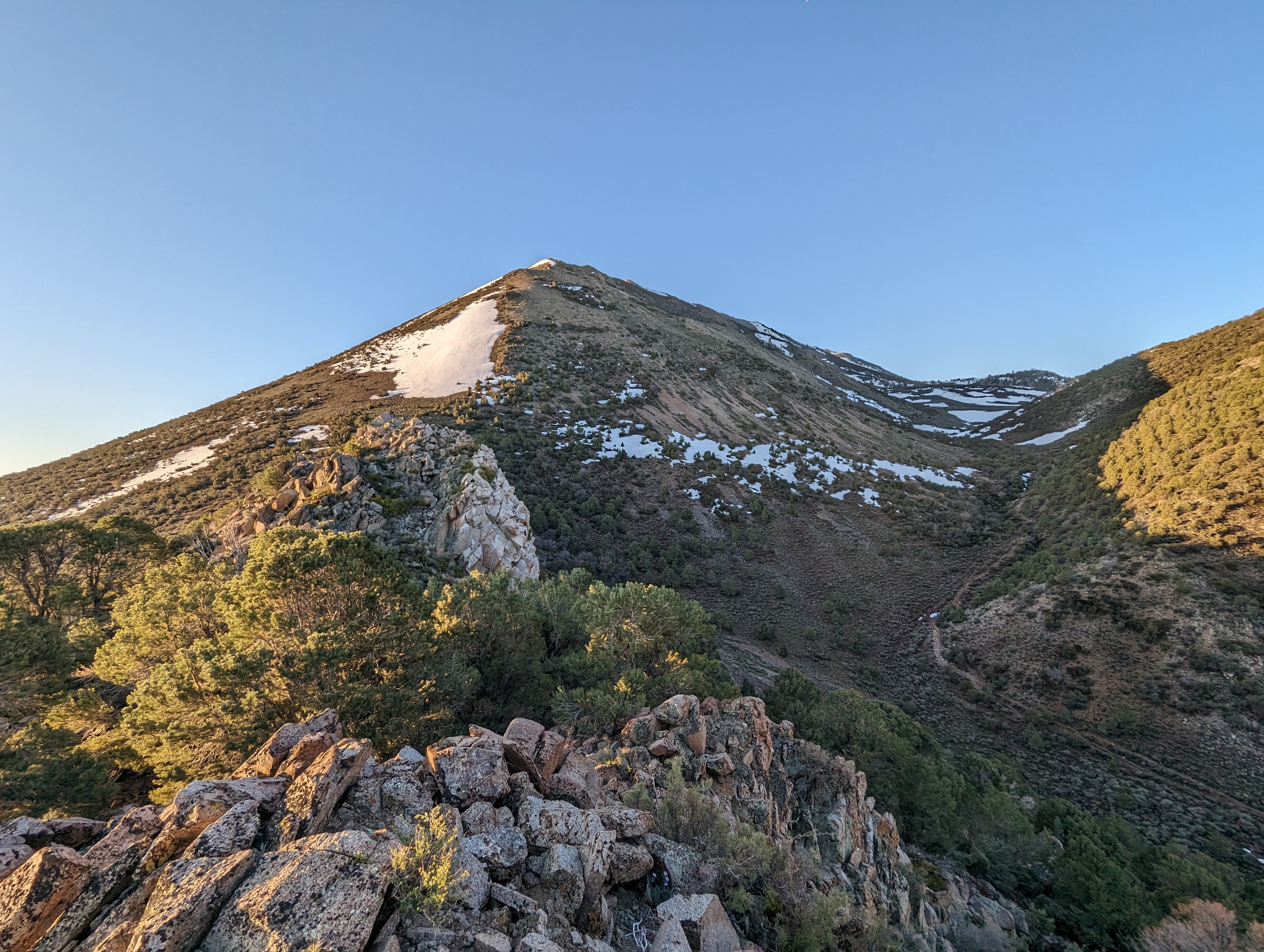 The view up towards the false summit