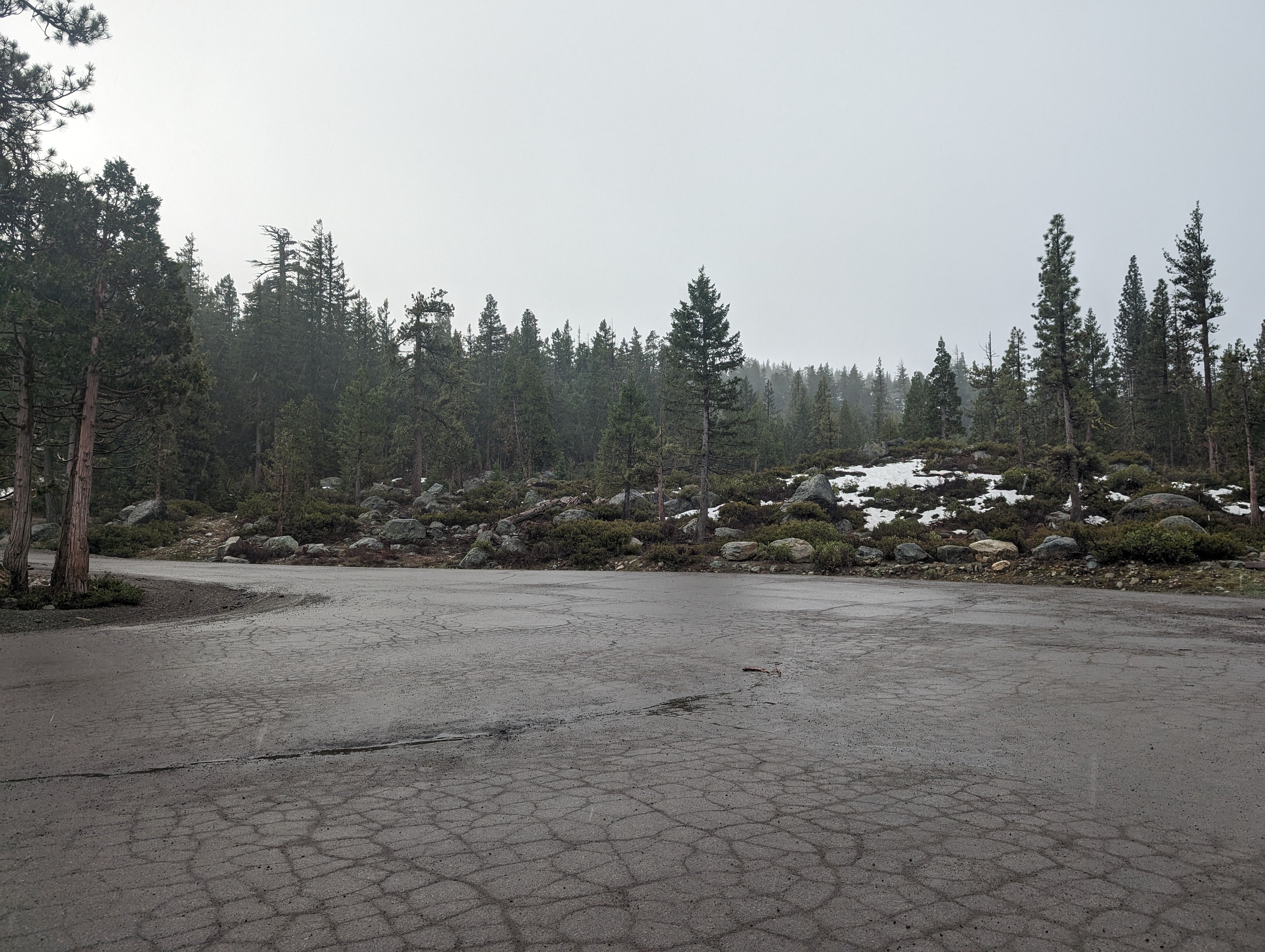 Drizzly conditions in the parking lot