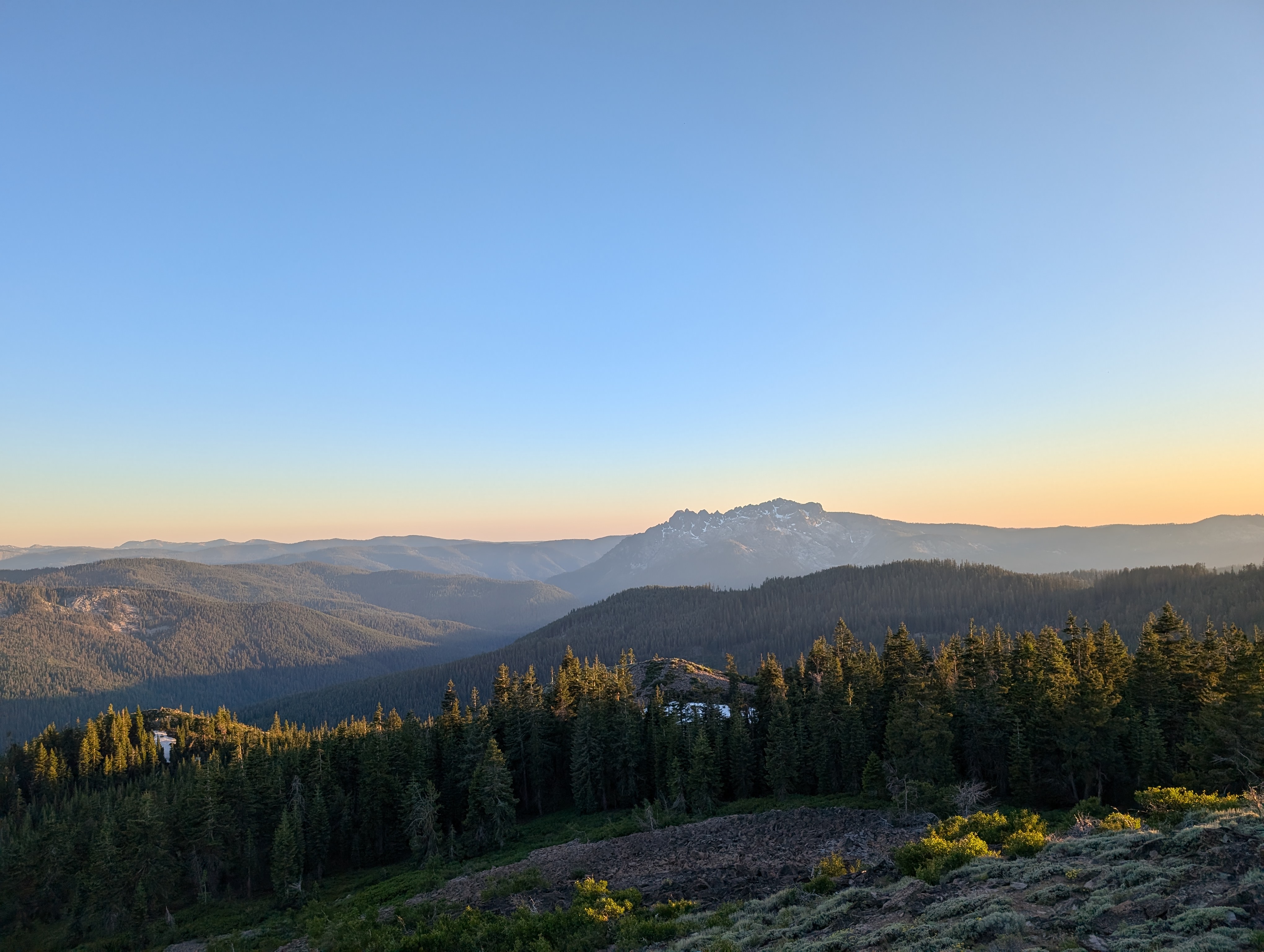 The Sierra Buttes basking in the sunset