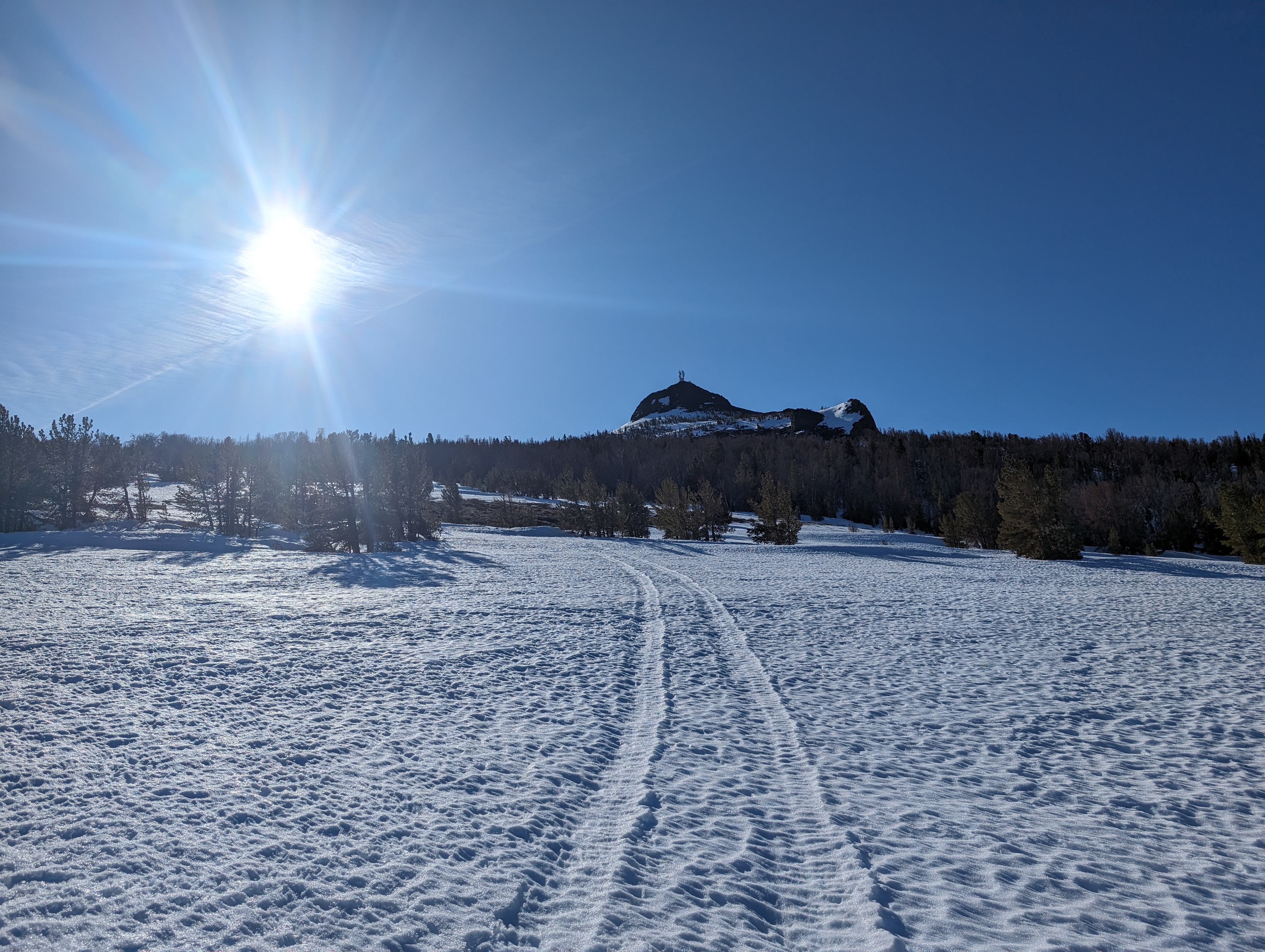 Following what looked like snow cat tracks