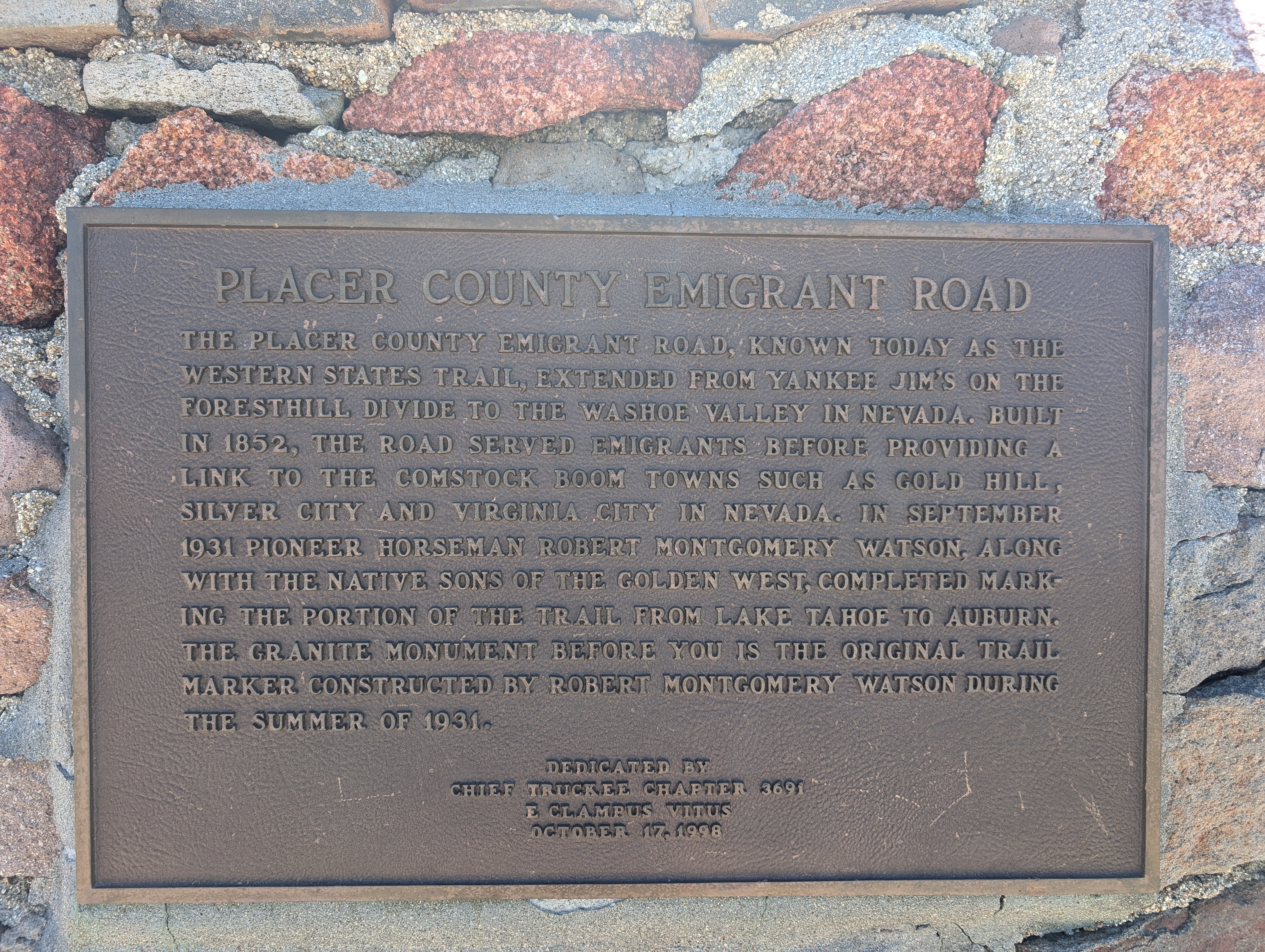 The Emigrant Road Plaque