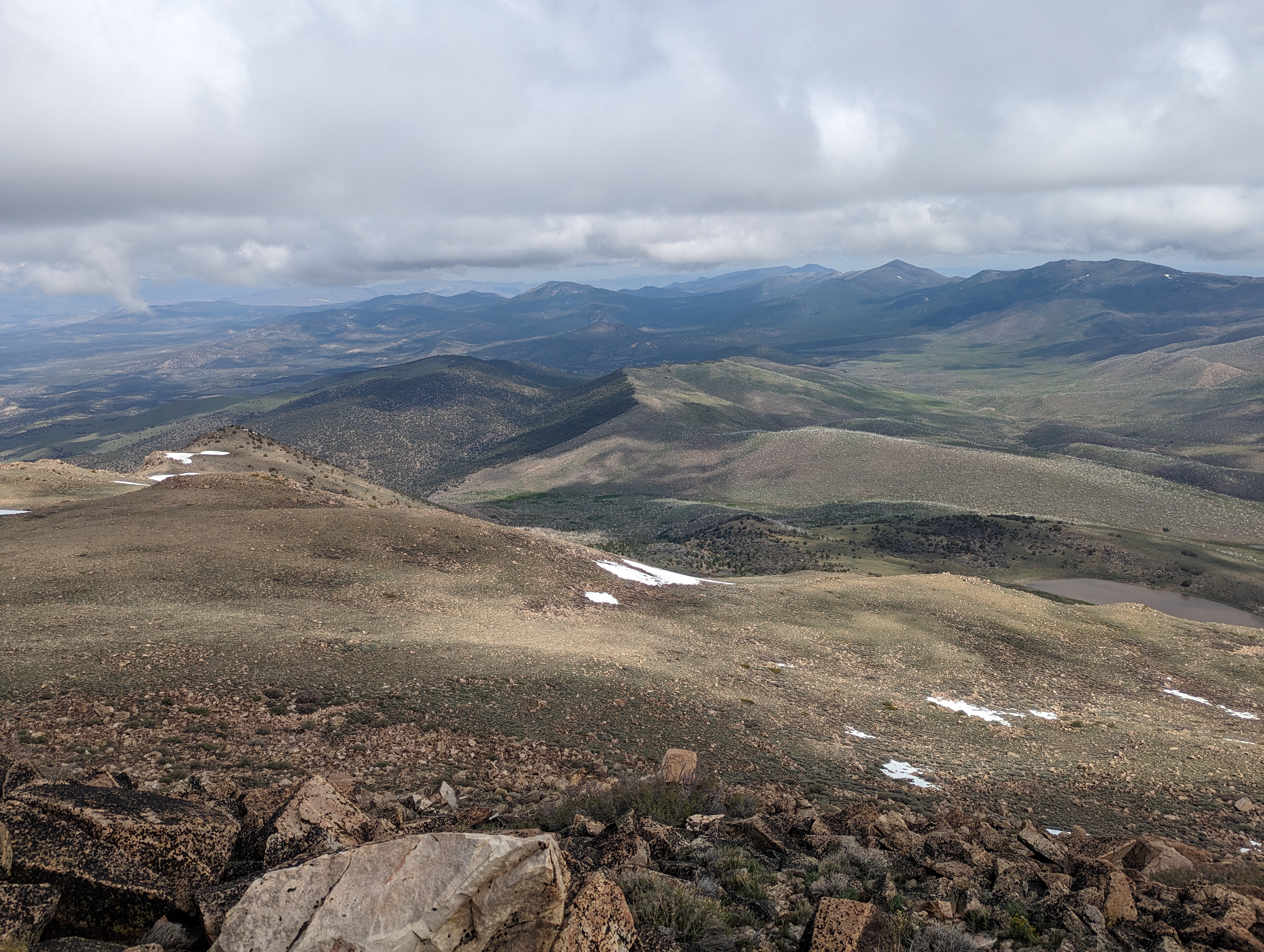 Looking back down the ridge, the line of the fire is stark