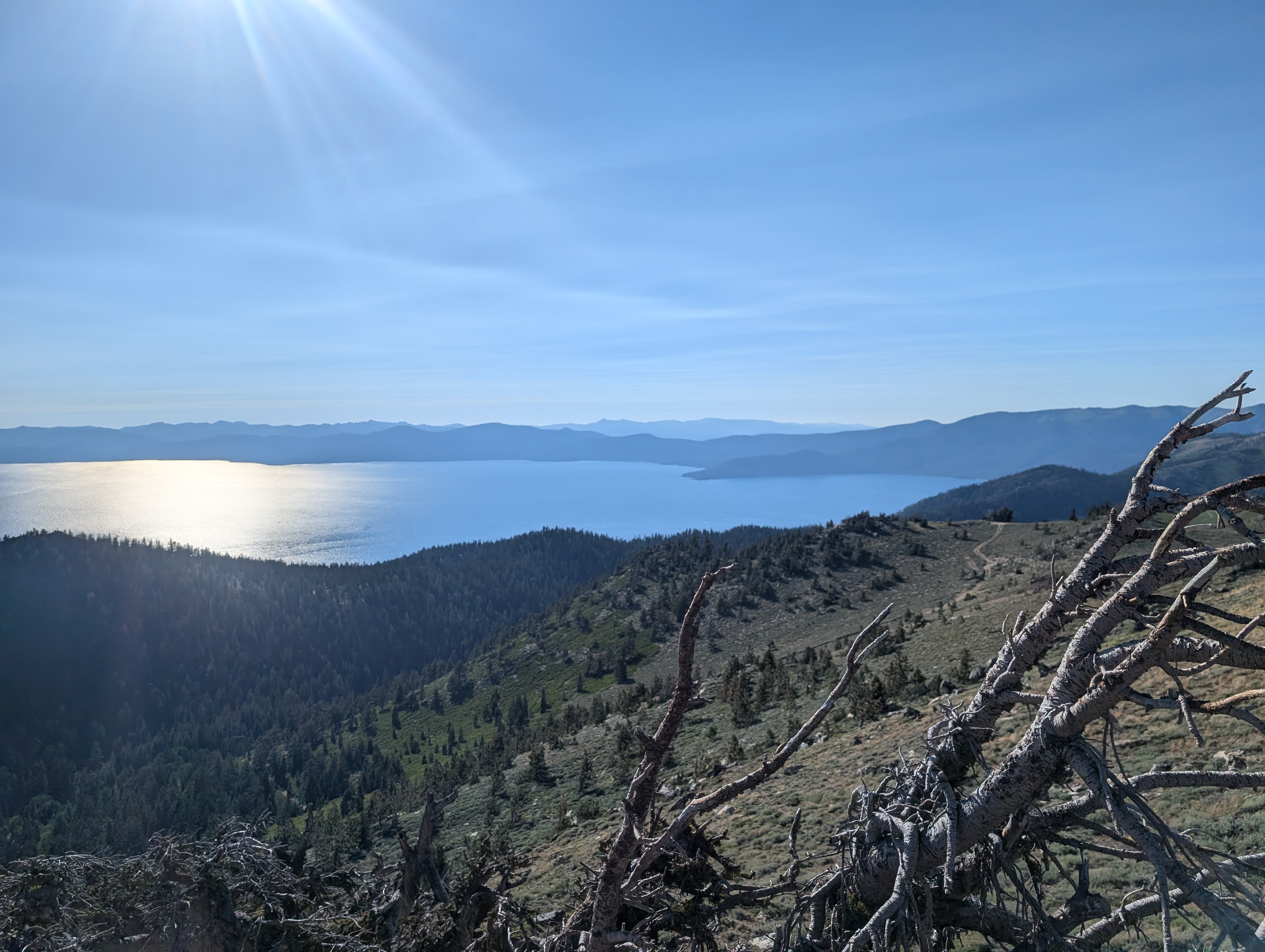 The north end of Tahoe glimmering in the setting sun